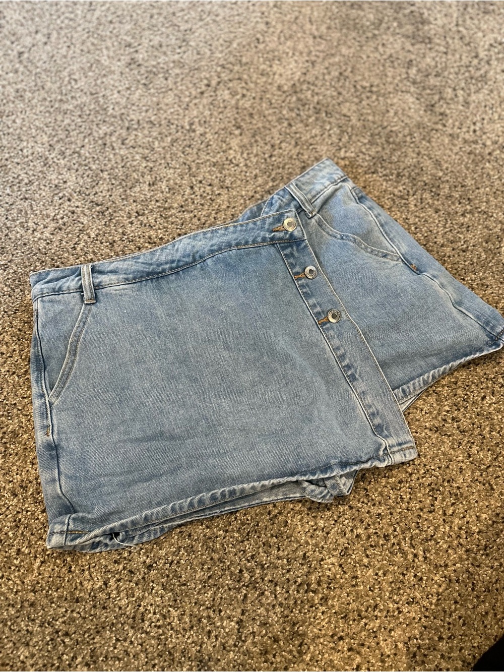 Denim Skort with Asymmetric Button Front